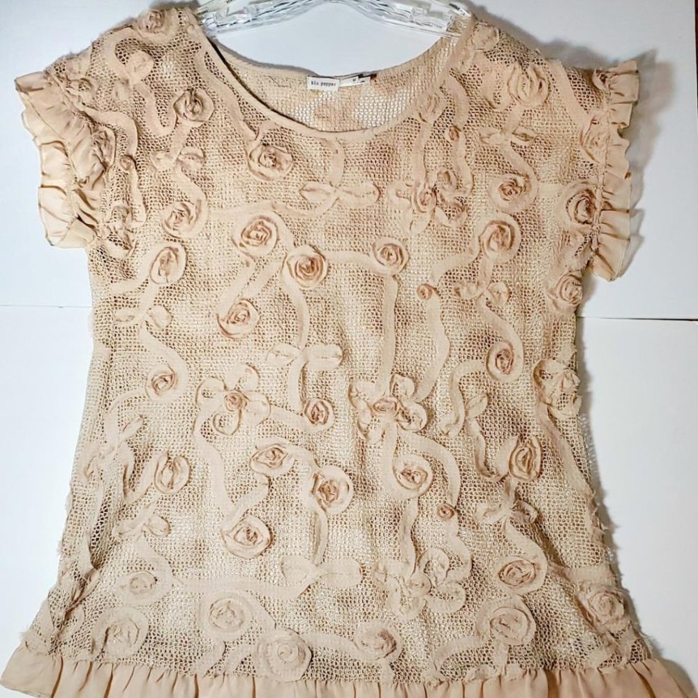 Decorative Beige Mesh Tunic Vest with Clear Sequins